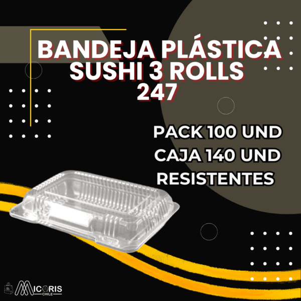 Bandeja Plástica Sushi 247 /3 Rolls (100 Unidades)